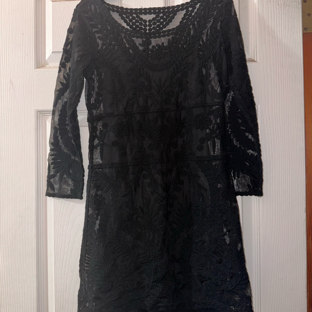Express Black Floral Lace Long Sleeve Dress